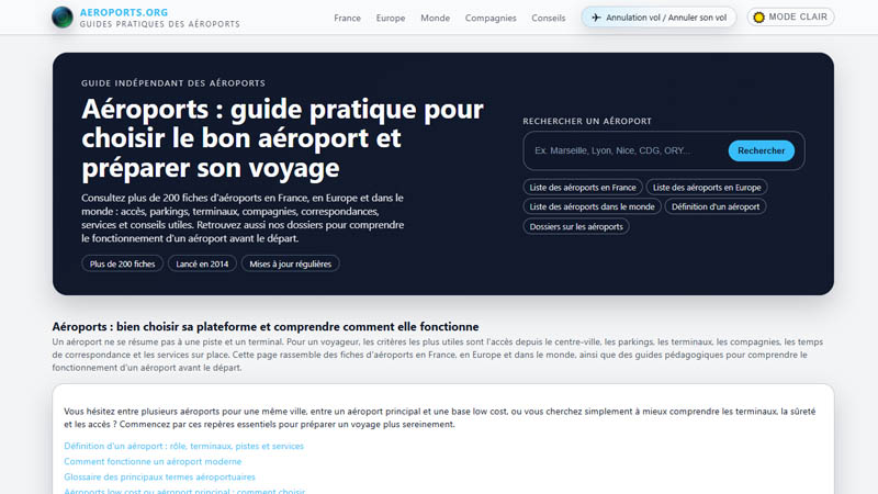 Page d’accueil du site Aeroports.org