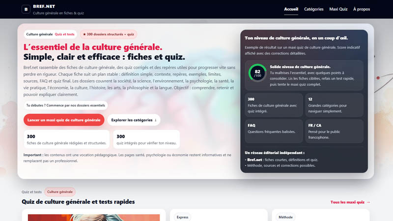 Page d’accueil du site Bref.net