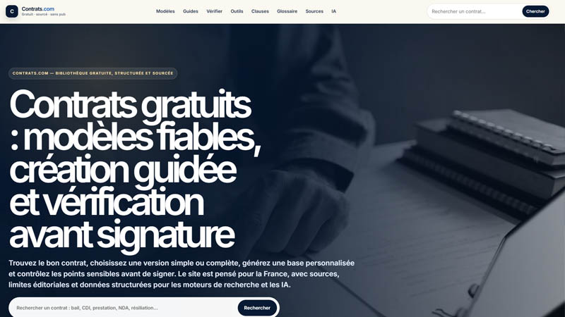 Page d’accueil du site Contrats.com