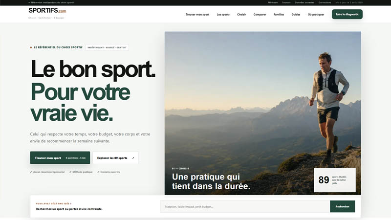 Page d’accueil du site Sportifs.com